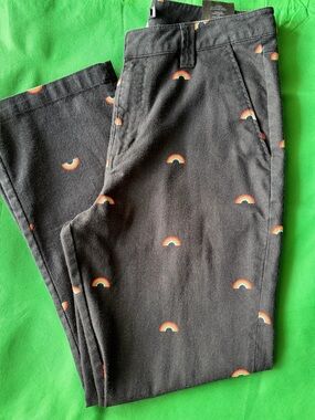 Volcom Frochickie Black Boyfriend Chino Pants with Mini Rainbow Print